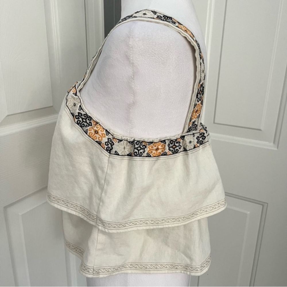 Madewell Linen Blend Cropped Embroidered‎ Tiered Anita Smock Top Small White Y2K - Picture 3 of 8